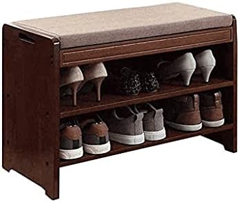 Подножјето на ZRGJZ, решетката за чевли од дрво 2 нивоа клупа за чевли и памучна постелнина мека седиште перница, клупа за складирање на чевли