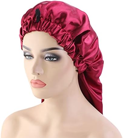 Womenените сатенска хауба мека и еластична долга капа за коса голема дише свилена хауба за коса за најголемиот дел од капачињата