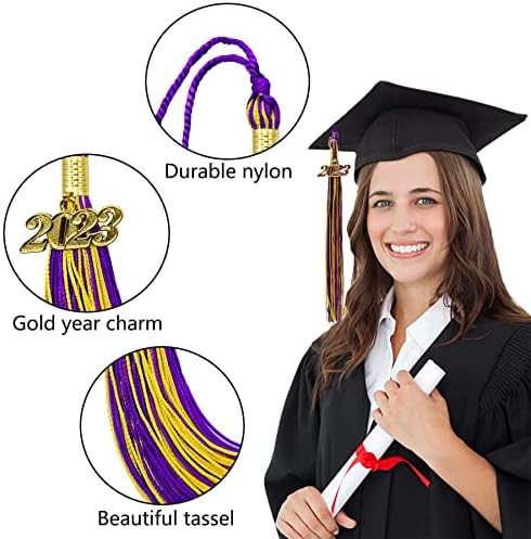 2 парчиња 2023 година за дипломирање капачиња, украси за дипломирање за славење на класата од 2023 година, меки додатоци за свиленкаста тасела