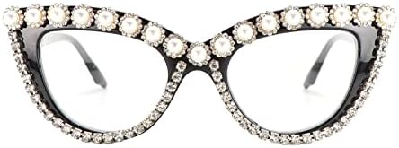 Мода мачка очи за читање очи, кои трескаат rhinestones за жени Перл кристална дијамантска рамка за очила против сина светлина, UV400