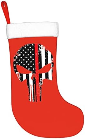 Јујуј череп САД знаме Пожарникар Божиќно порибување Декорација за одмор камин виси чорапи 18 инчи чорапи