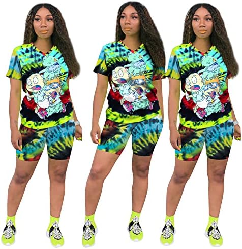 NHICDNS женски 2 парчиња облека со букви печати за печатење шорцеви за појавување