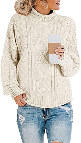 Rmxei женски обичен долг ракав со долги ракави плетен џемпер зимски есенски џемпер џемпер од џемпер со долг ракав