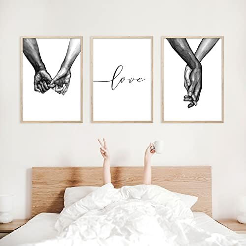 Спална соба wallиден декор држејќи раце црно -бел wallиден уметност за дневна соба декор Loveубов уметнички дела постер отпечатоци cuadros