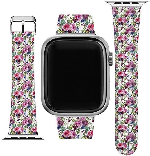 Lex Altern Screstband Компатибилен за Apple Watch Series 1/2/3/4/5/6/7/SE Симпатични тенок растенија сликарство лента за печатење цвеќиња