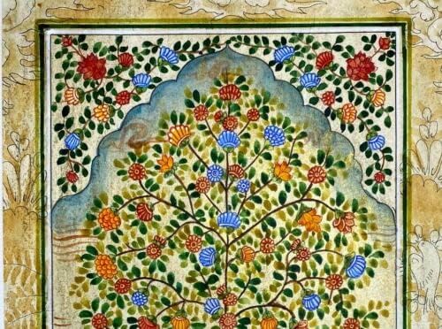 Минијатурно сликарство Персиско уметничко дело свилено хартија рачно изработено дрво на животот 11x7.4