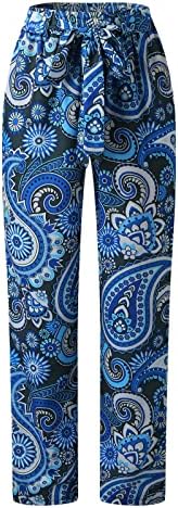 Grge beuu женски случајни еластични половини со права нозе пантацо печати удобни лабави панталони џогери со појас плус големина