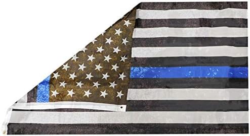 Полициска тенка сина линија потресена финиш Американско знаме 3x5 - Трамп 2020 година