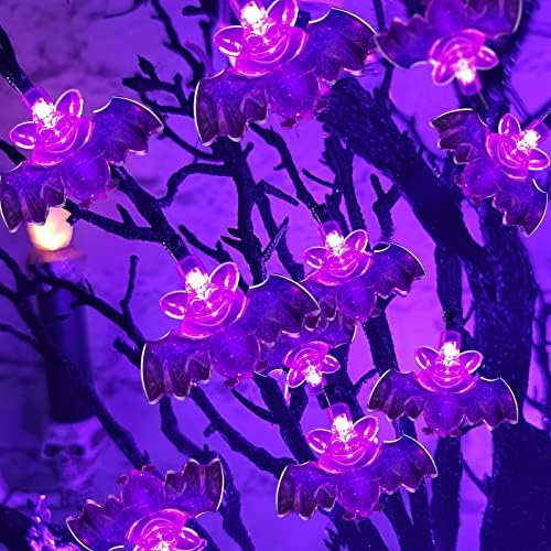 Турнмеон 24 ”/ 2ft Ноќта на вештерките со 24 LED виолетови светла и 25 запалени тајмер за лилјаци, управувано со црно плашливо вештачко дрво