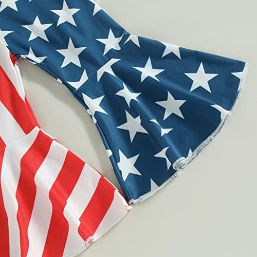 Аеемсем дете бебе девојче 4-ти јули облеки со кратки ракави маица Американско знаме разгорени панталони поставени спомен-обележја облека