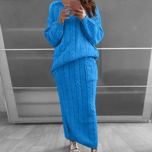 Термички две парчиња плетено основно здолниште за здолништа за дами зимски пад џемпер миди здолниште поставува тинејџерска девојка