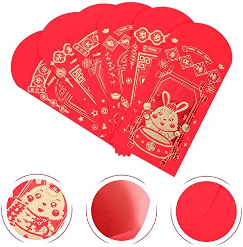 Абаодам Џебен Паричник Пакети Цртани Модели На Зајаци, 24 парчиња во 6 Дизајни, Хонг Бао, Црвени Пликови, 2023 Нова Година Среќни Џебови
