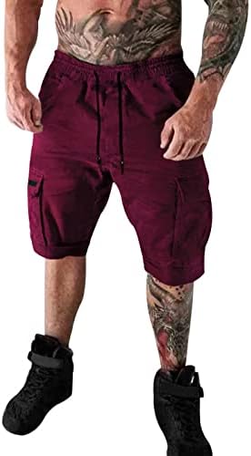 Miashui Mens Casual Mens летна мода обична цврста боја џебни панталони со шорцеви машки памучни шорцеви со џебови