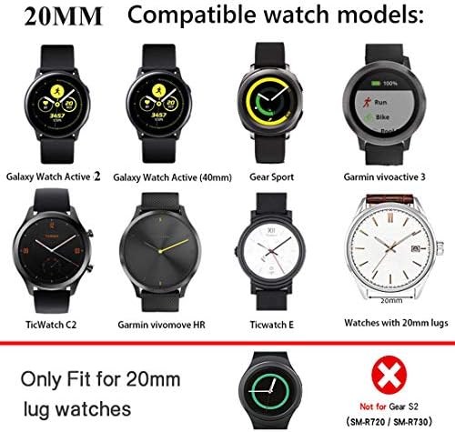 Veczom 20 mm Watch Band компатибилен со Samsung Galaxy Watch Active 2 40mm 44mm, Galaxy Watch 3 41mm, Gizmo Watch Silicone Sports