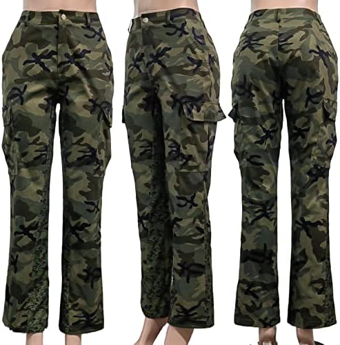 Shinенски женски карго камо панталони, отворено високо половината со џогерски панталони со џебови