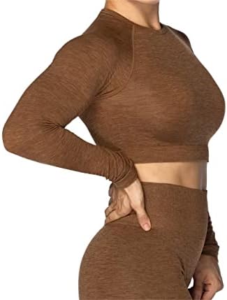 Sunzel Беспрекорни долги ракави за тренингот на врвови за жени, меки тенок меки тенок спортови за спортски салата за спортски кошули