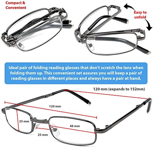 Читање очила сет од 2 читатели на модни преклопници со кожни случаи очила за читање за мажи и жени