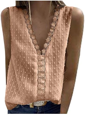 Врвен обичен резервоар за маица против вратот блуза Топ за жени со цврста боја жени чипка без ракави надворешни шорцеви со цврста женска блуза
