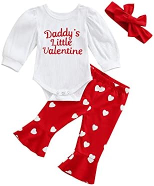 Денот на облеката за девојчиња за новороденче девојче на в Valentубените, мавта за ракав, малечкиот валентин ромпер, разгорени панталони за деца,
