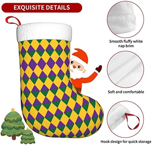 Божиќни чорапи на Аугенстер Марди Грас бои Марди Грас Двострана камин што виси чорапи