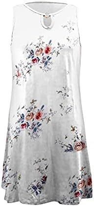 Fragarn летни фустани за жени 2022 Boho без ракави симпатична цветна печатена маичка V вратот маичка се облекува во линија за замав туничен
