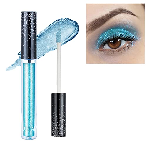 Miescher Blue Glitter Течна сенка за очи, металик треперлива висока пигментирана сенка за шминка, долготрајна водоотпорна пенлива очила за