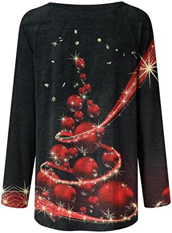 Божиќни дрвја светла жени со долги ракави обични кошули пуловер лабава туника врвови празнично Божиќно печатење о-врат блуза