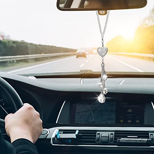 Cobee Heart Diamond Car виси додатоци за блинг, кристален автомобил заден поглед на огледало на ретровизори, декорација на автомобили,