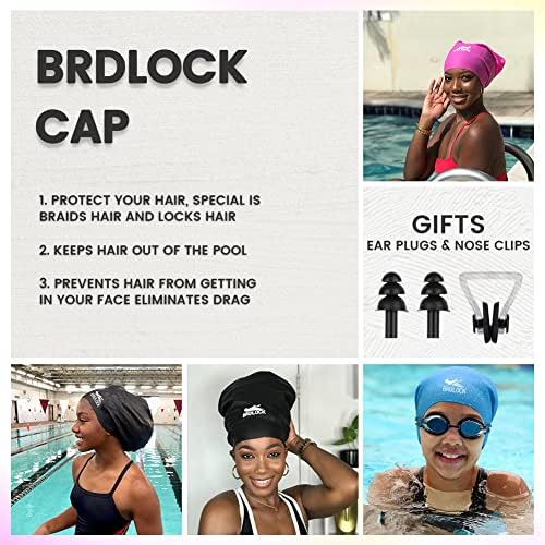Brdlock Големо капаче за пливање за жени за пливање капа за плетенки за долги лекари за коса силиконски водоотпорно капаче за пливање,