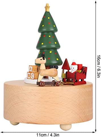 Дрвена музичка кутија, бука дрво Божиќна музичка кутија симпатична новогодишна декорација на снежното, ротирајте ја долната