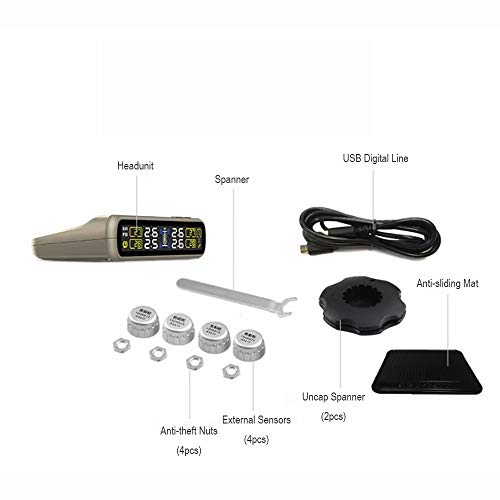 TPMS монитор на притисок на гумите на системот за мониторинг на температурата на притисокот истовремено соларна панел или USB