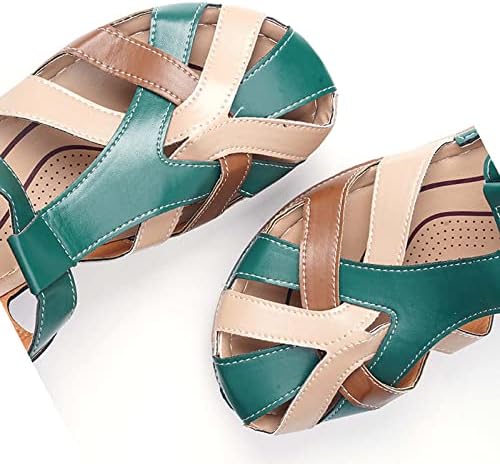 Сандали за жени лето плус големина Ретро крст тока тркалезна лесна мека единствена боја што одговара на обични клинови чевли