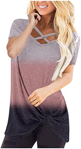 Кошула со блуза за тинејџерски девојки есен лето кратки ракави памук длабок v врат графички завој лабав вклопување опуштено вклопување мета