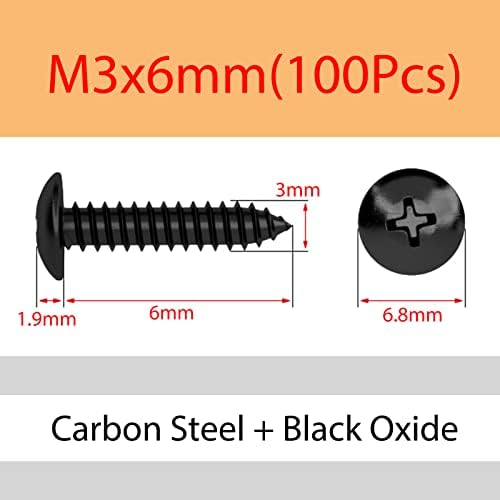 Оранксин M3 x 6mm 100 парчиња јаглероден челик тркалезна глава самостојно прислушување дрво завртка за вкрстена печурка за дупчење