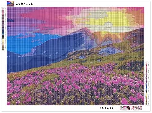 ZGmaxCL 5d Дијамант Сликарство Комплет DIY ЗА Возрасни Круг Целосна Вежба Цвеќиња И Планински Пејзаж Кристал Големи Димензии Дома Ѕид Уметност