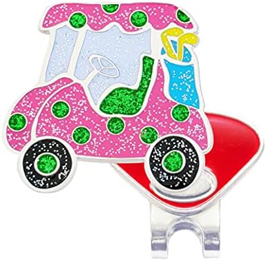 Navika Sparkly Pink Golf Cart Goltzy Golf Ball Marker со магнетски капа за капа | Сјајот опфатен со голф -голф за жени и помлади голфери