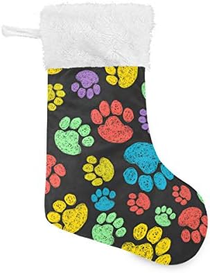 Алаза Божиќни чорапи Кучиња шепа Класик Персонализирани големи декорации за порибување за семејни сезонски празници Декор 1 пакет, 17,7