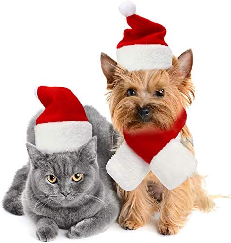 3 сетови мачка Дедо Мраз со шамија Божиќна облека за домашни миленици прилагодливи миленичиња Костим сет миленичиња Дедо Мраз