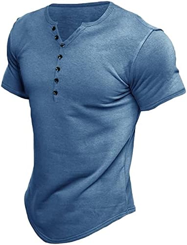 МАЈИФУ-ГЈ Менс единечен копче Плакет обичен V врат кошули Обичен тенок вклопување основен моден памучен врв на моден памук со краток ракав