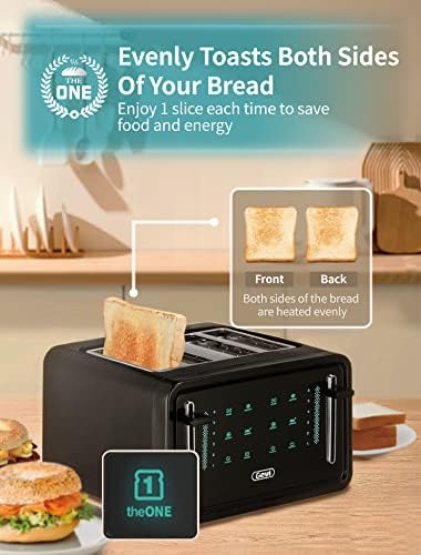 Геви тостер 4 парче, LED дисплеј на допир на екранот на допир тостер со 6 поставки за сенка, црна