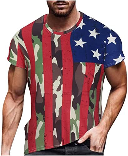 Американска кошула со знаме Гроздобер патриотски патриотски 4-ти јули во САД, маица со знамето, летни мажички графички тимови, екипаж, смешни