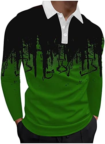 Машки Поло кошули, пролетен долги ракави прскаат-мастило копче за печатење на вратот голф врвови мускули тенок фит спортска кошула