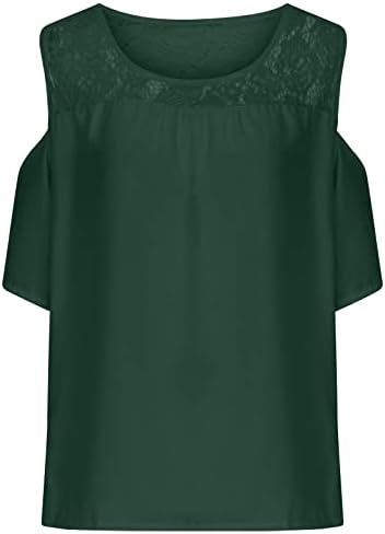 Womenенски основен кошула со кратки ракави ладно рамо 2023 чипка памучен чамец врат лабава вклопена плус големина врвна маица за девојки