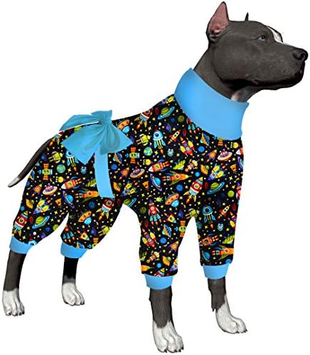Ловинпет кучиња пижами со средна големина куче - кошула за обновување по хирургија, истегната ткаенина, цел за месечината фланел морнарица,