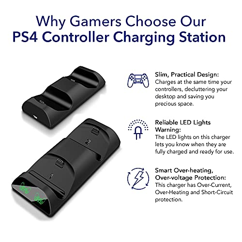 Сочни Полначи-Двојна Станица За Полнач Playstation 4 Контролер | Брзо Полнење За Sony PS4, PS4 PRO И PS4 Тенки Контролери | Станица За
