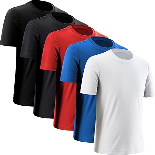 Момци за атлетски кошули со перформанси со суво вклопување во спортски маици за влага за момчиња за момчиња