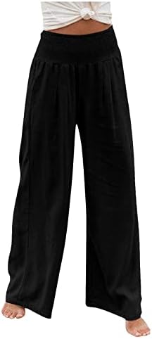 Панталони за жени Zhensanguo за жени лабави панталони со висока половината со џебови со џебови