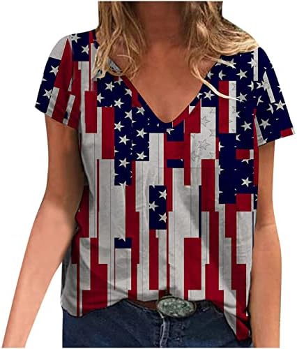 Деласи тинејџерки девојки САД знаме starвездени графички маици што влеваат деколте на плоштад вратот блузи маици со кратки ракави