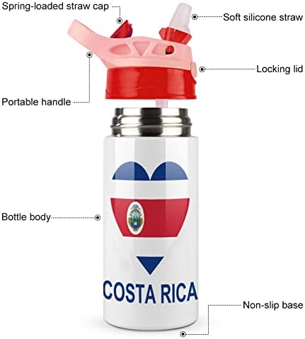 Loveубов Костарика Шарено шише со вода од не'рѓосувачки челик изолирани чаши за патувања со чаши за заклучување на капаци за спортски