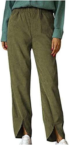 Женски обични панталони со права нозе бесплатно опуштено вклопено склопување панталони панталони поделени подигање со џеб со џеб